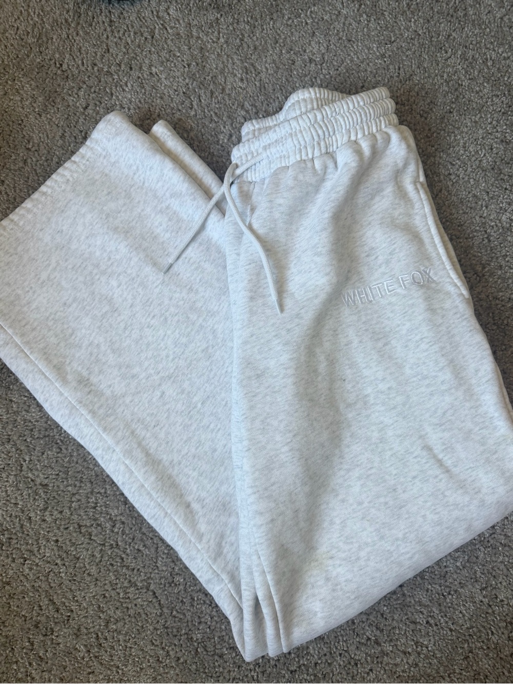 White Fox White Fleece Joggers with Branded Tag